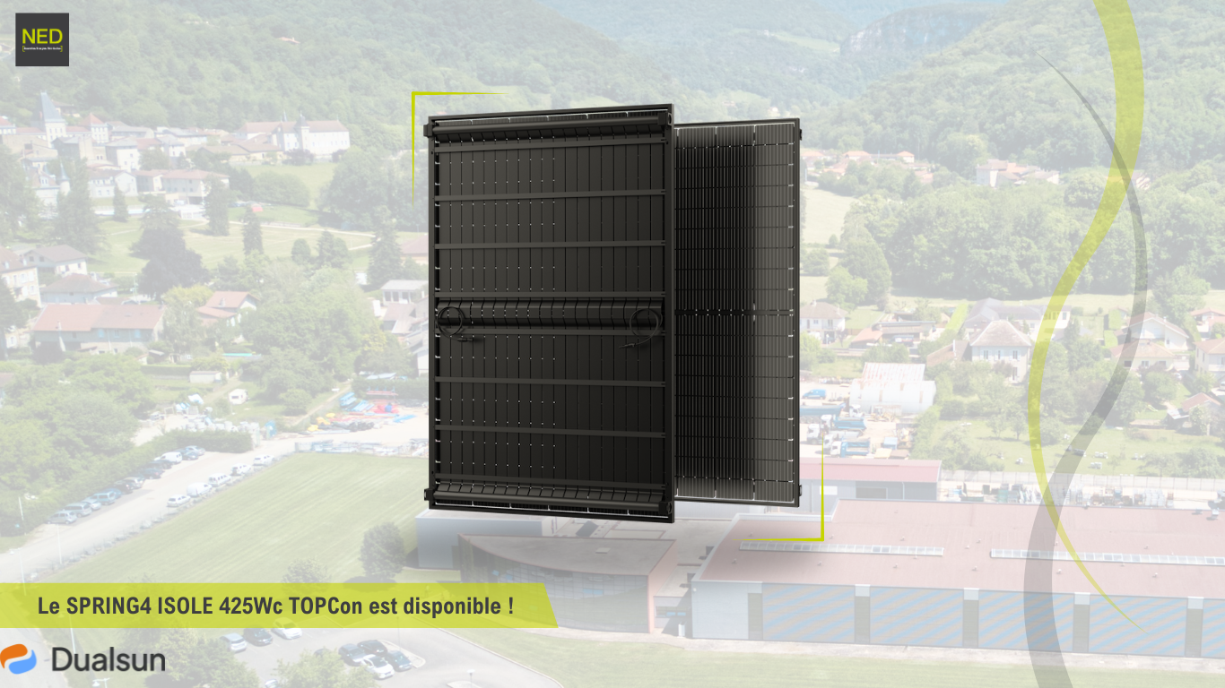 Nous sommes ravis de vous annoncer que le module hybride Dualsun, SPRING4 Isolé 425Wc TOPCon est disponible chez NED [Nouvelles Energies Distribution] ! 
